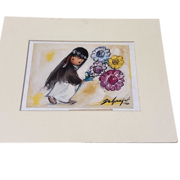 Ted DEGRAZIA Signed Paper Reproduction Native American Children Series Matted - Picture 4 of 6